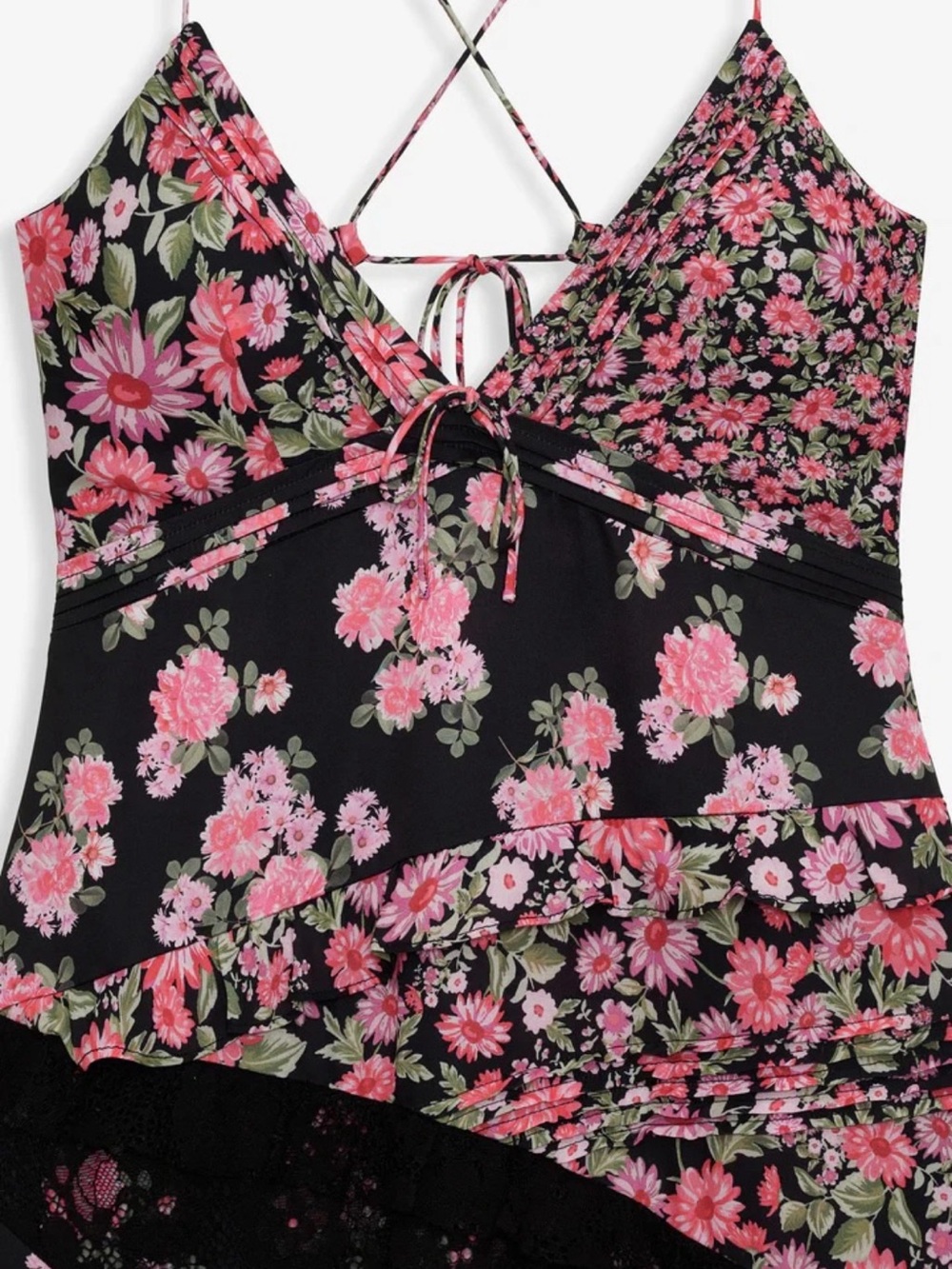 For Love And Lemons Black and Pink Floral Lace-Panel Maxi Dress - Picture 4 of 8